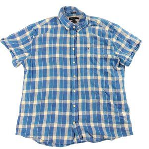 Tommy Hilfiger Mens 2XL Blue Plaid Button Up Shirt Custom Fit Casual Comfort Sho